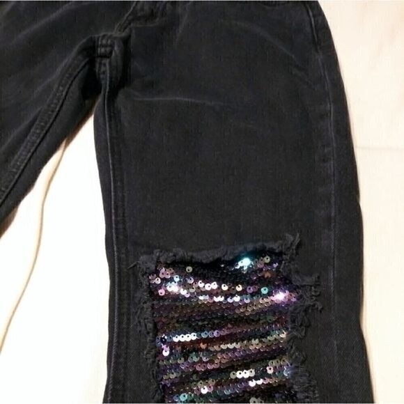 Glamorous High Waist Sequin Patch Distressed Skinny Jeans 4 Petite - Picture 10 of 14
